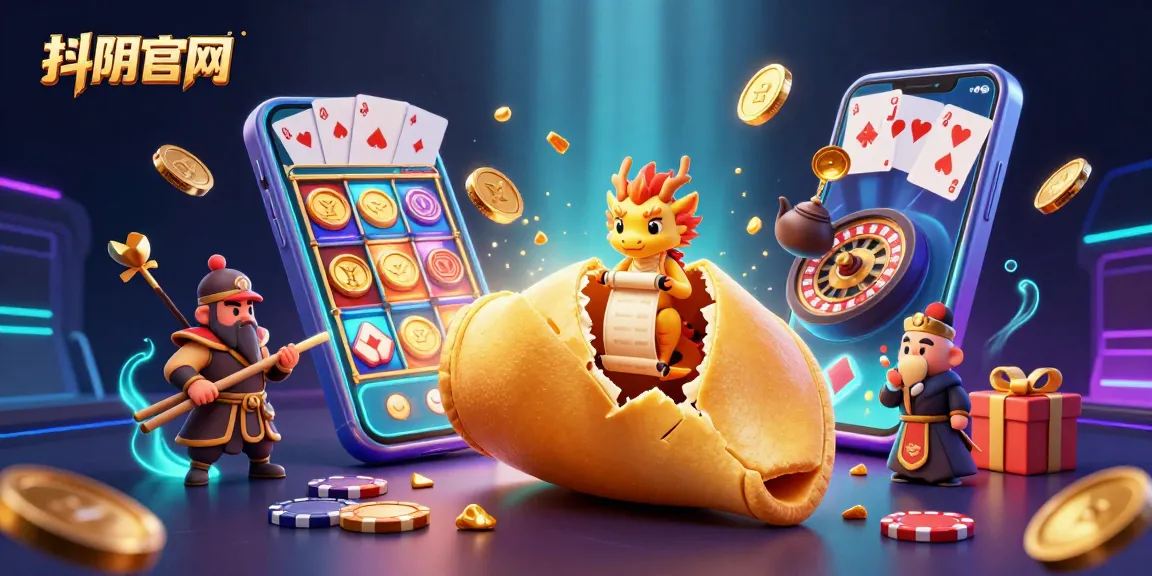 Engage with the 抖阴官网 gaming experience featuring a vibrant 3D illustration of a fortune cookie and casino elements.