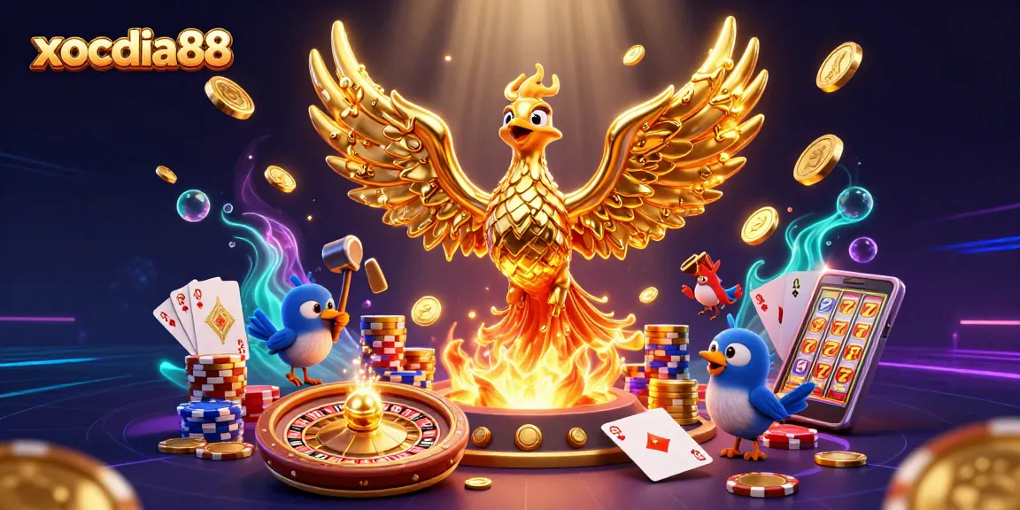 Experience the thrill of xocdia88 with a phoenix of winning opportunities amidst vibrant casino elements.