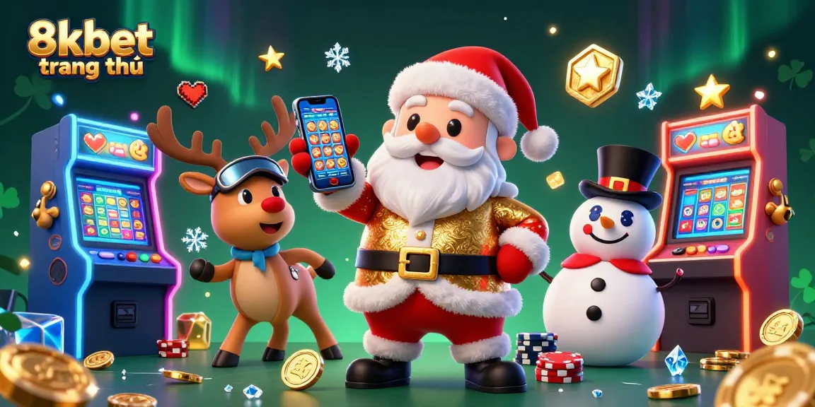 Win big at 8xbet trang chủ with Santa and friends celebrating casino fun and jackpots!