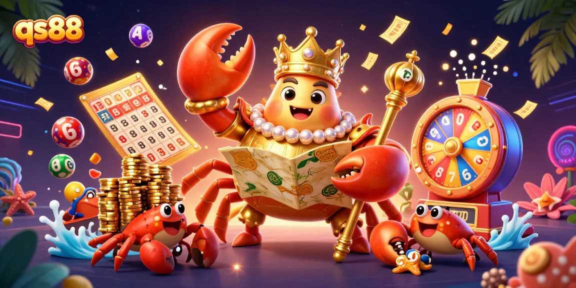 Experience thrilling wins at qs88 with a vibrant scene featuring a golden crab emperor and exciting gaming elements.