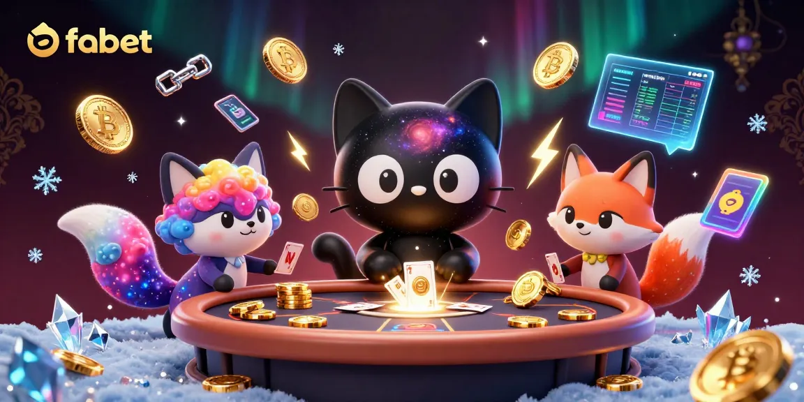 Experience fabet's cosmic casino with a whimsical black hole cat and vibrant nebula fox amidst crypto games.