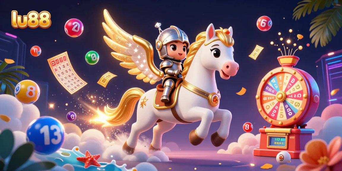 Experience the thrill at lu88 with a whimsical 3D illustration featuring a powerful horse in a vibrant casino scene.