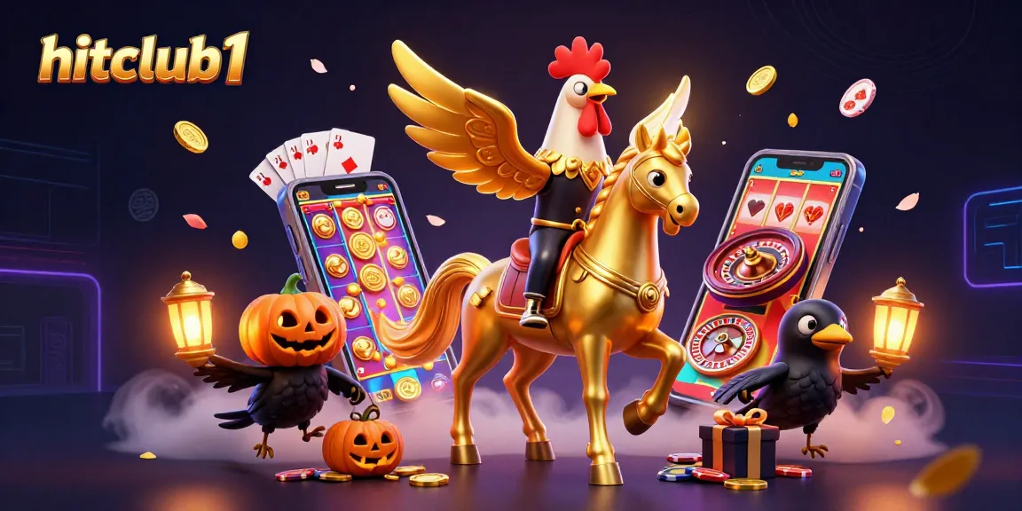 Experience the thrill of gaming at hitclub1 with a vibrant 3D illustration of a golden rooster in a casino.