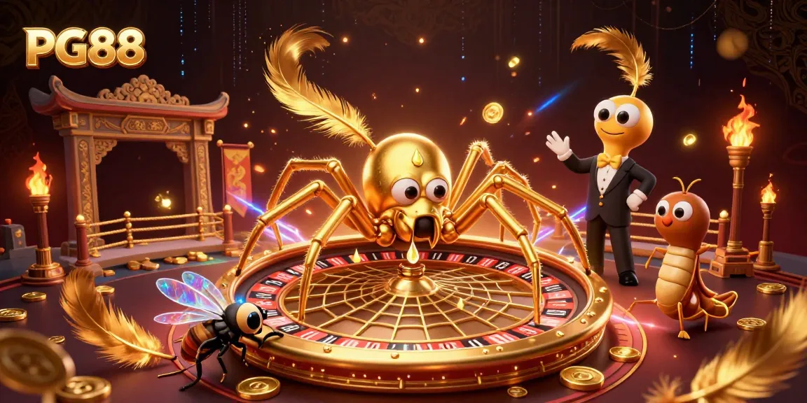 Engage with PG88 while the golden spider spins a roulette web, showcasing thrilling betting action.