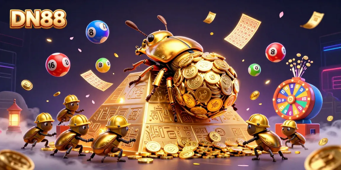 Experience dynamic casino gaming with DN88 featuring vibrant elements and gold coins.