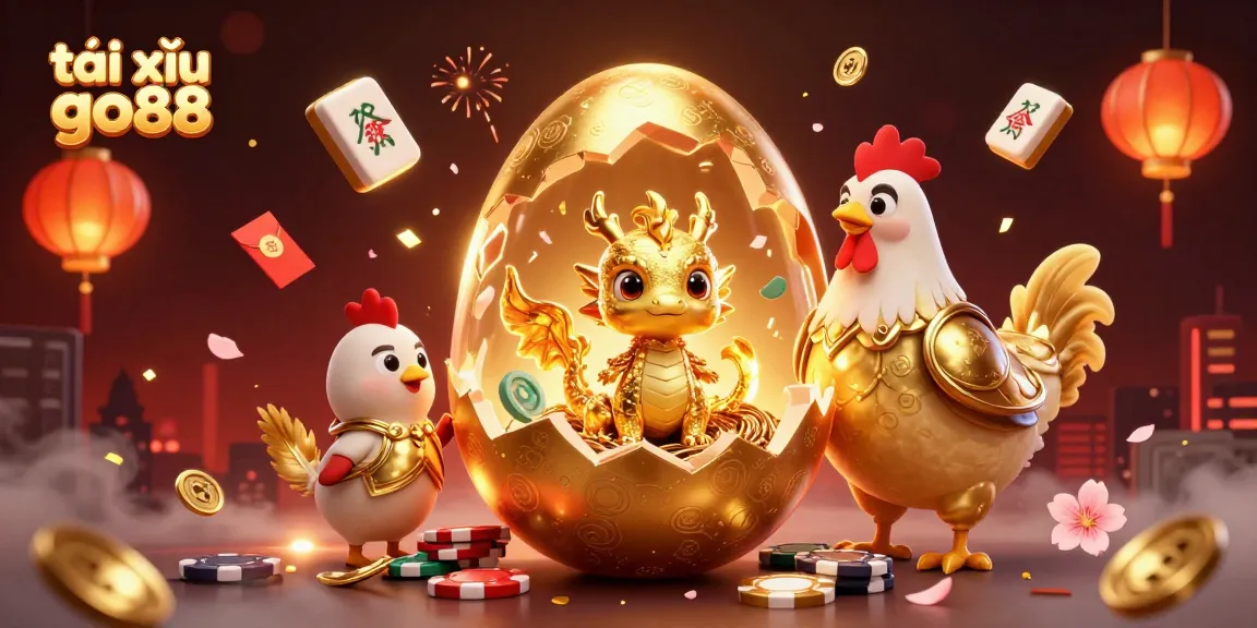 Experience the excitement of tài xỉu go88 as golden dragon reveals poker chips and charming decorations.