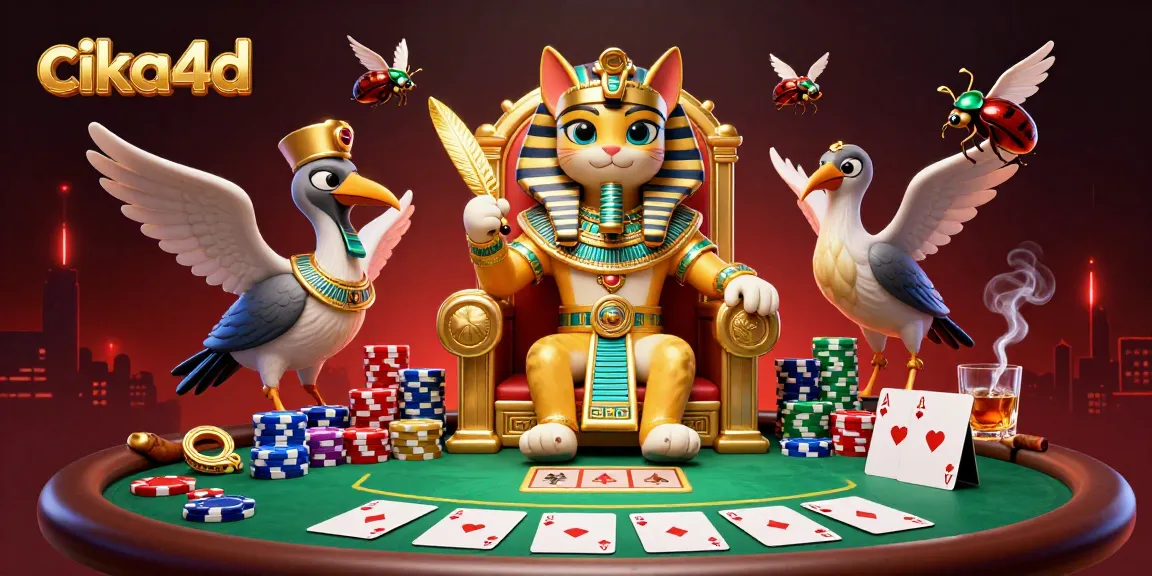 Experience the thrill of cika4d with a pharaoh cat and poker action in a dazzling casino scene.
