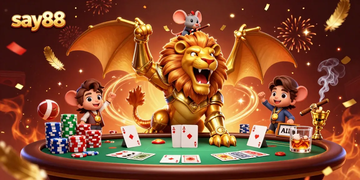 Experience thrilling moments at say88 with a roaring chimera and vibrant casino elements.