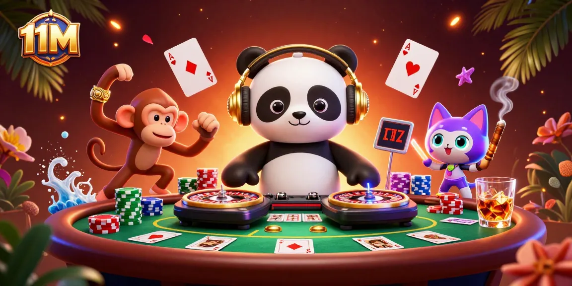 Experience thrilling casino vibes with 11M in a vibrant casino-themed scene featuring unique characters.