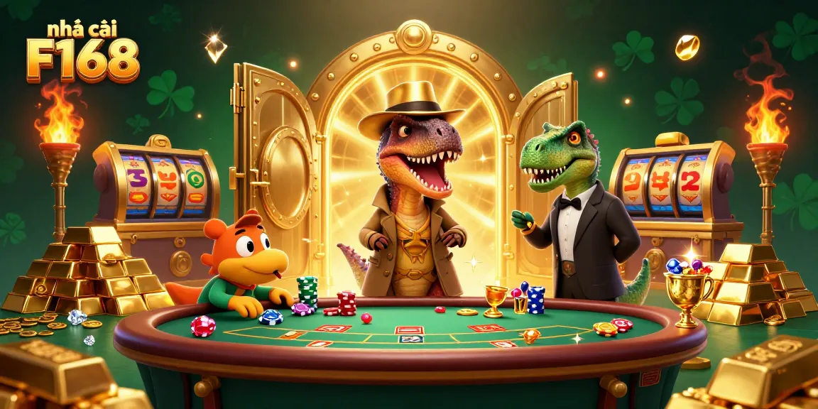 Experience thrilling games at nhà cái F168 with a velociraptor card counter and stunning gold details.