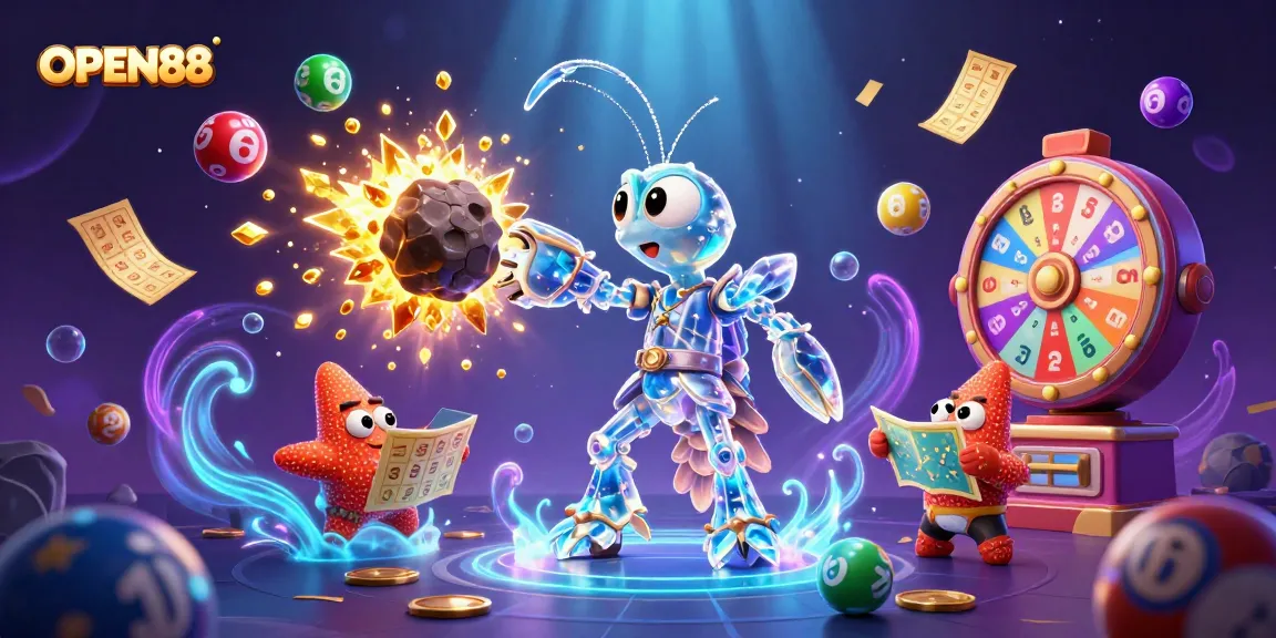 Experience the excitement of OPEN88 with vibrant lottery elements, golden tickets, and gaming action!