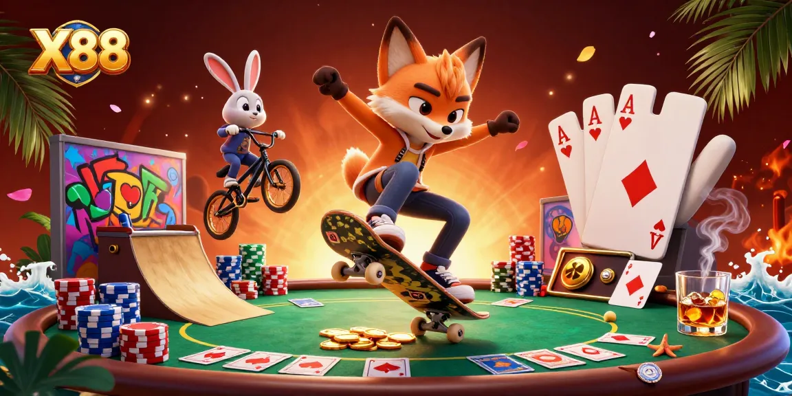 Experience thrilling gaming moments at X88 with vibrant characters and dynamic casino elements.