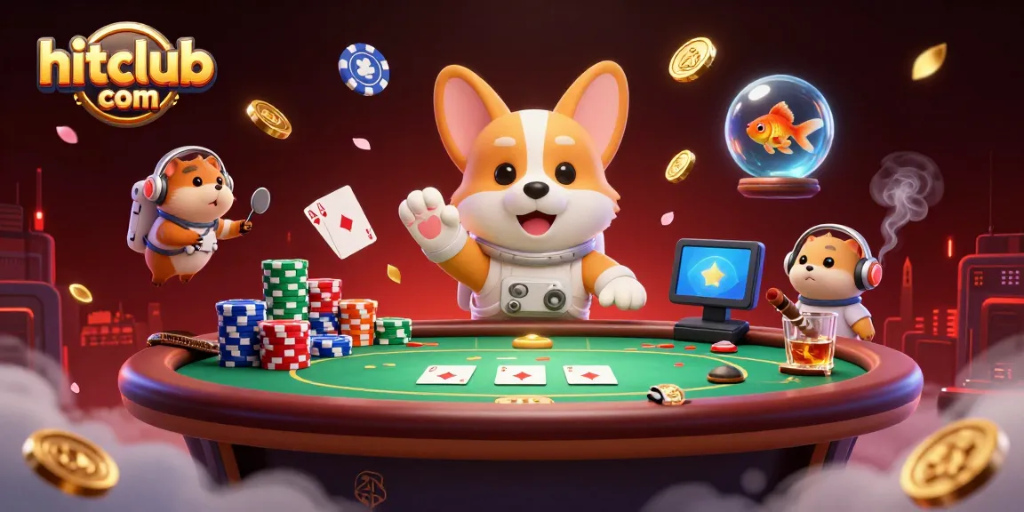 Experience excitement at hitclub com with astronauts and gaming elements in a vibrant casino environment.