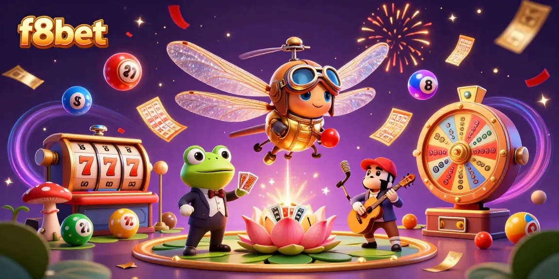 Engage with f8bet's dynamic gaming world featuring a vibrant casino scene showcasing fun characters and games.