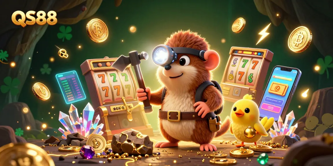 Engage in thrilling jackpot pursuits at QS88 with vibrant 3D elements depicting the excitement of winning!