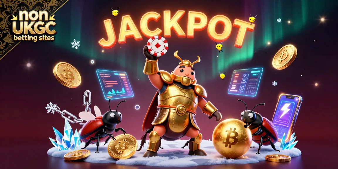 Engage with non UKGC betting sites showcasing a hercules beetle and golden elements in a vibrant casino scene.