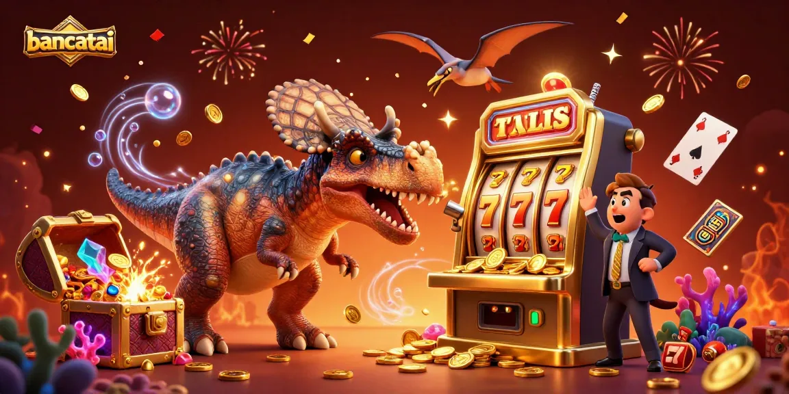 bancatai showcases a thrilling jackpot scene with a pachycephalosaurus and animated casino elements.