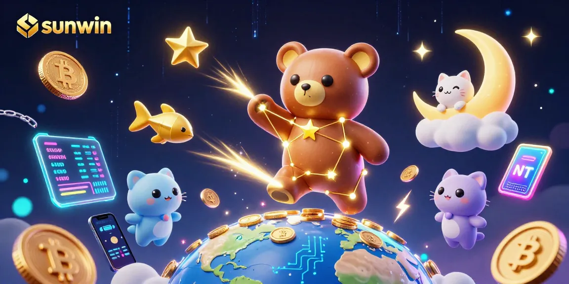 Experience thrilling gameplay with sunwin as the constellation bear collects glowingcoins amidst vibrant, magical surroundings.