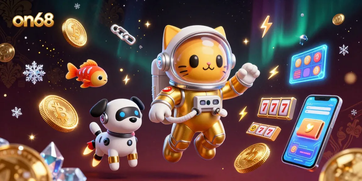 Engage in thrilling on68 casino adventures with a vibrant 3D rendering of a space astronaut cat.
