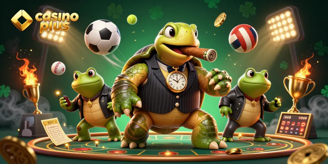 Test your luck with casino plus amid vibrant sports-themed characters and elements.