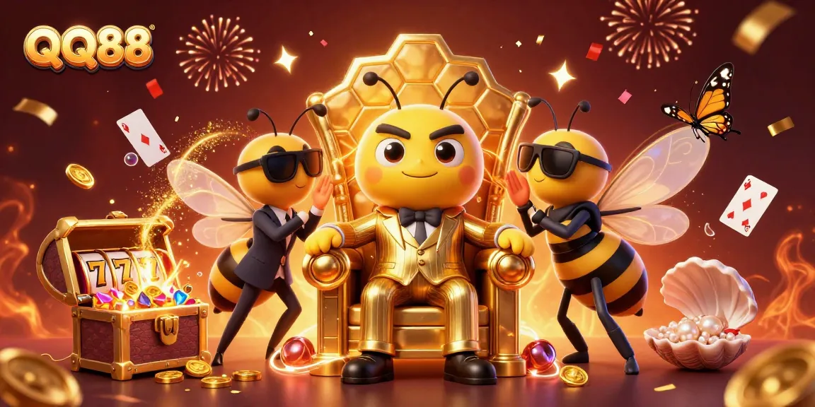 Experience thrilling gaming with QQ88 featuring a bumblebee mob boss and rich casino elements.