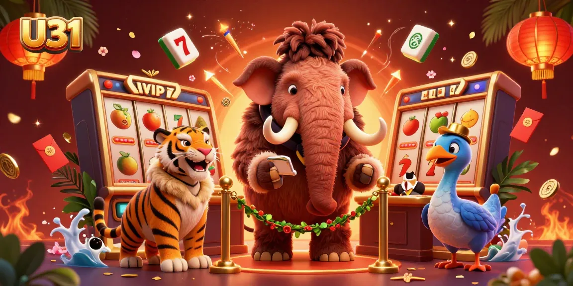 U31 enticing players with a vibrant 3D illustration featuring a woolly mammoth bouncer at a lively online casino.