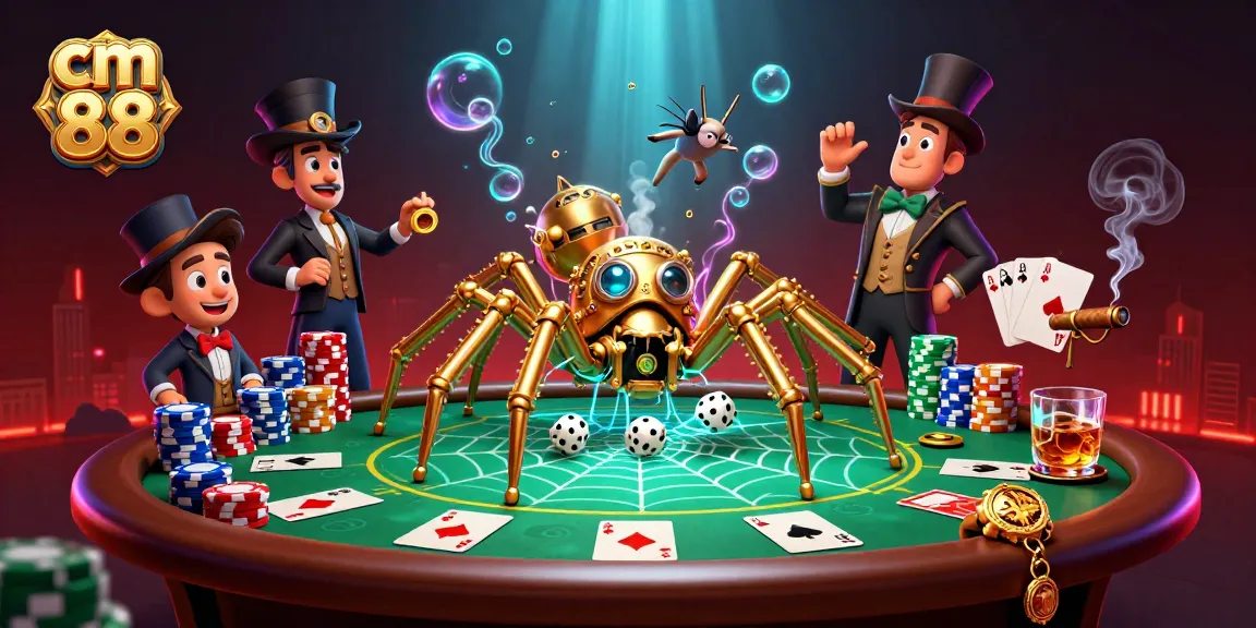 Experience the thrill of cm 88 with a steampunk spider crafting a web of chance in this vibrant 3D scene.