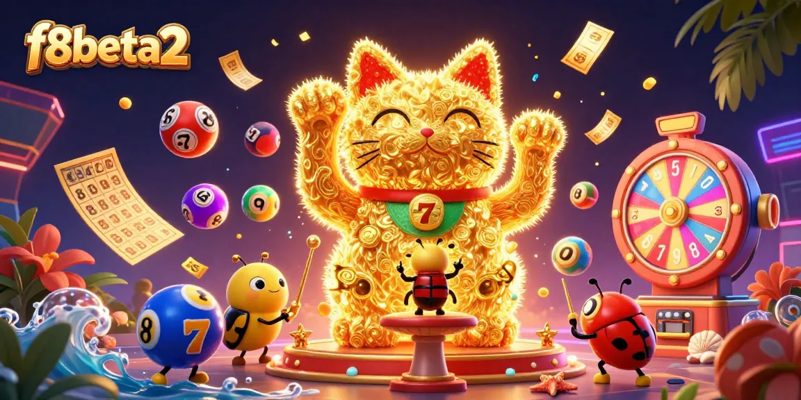 Experience the excitement of f8beta2 with a dynamic scene of a lucky cat and casino elements.