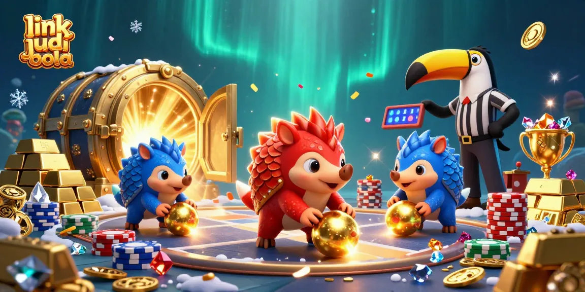 Engage in thrilling sports betting with link judi bola, featuring vibrant pangolins rolling golden balls.