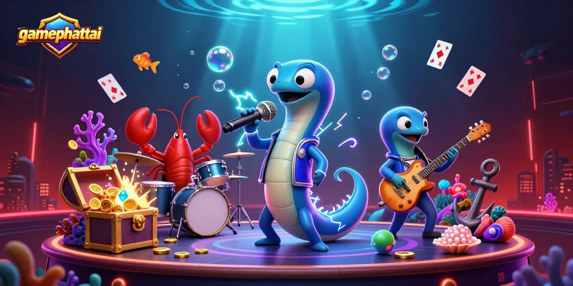 Spin and win big with gamephattai's vibrant underwater casino featuring dynamic characters and treasure.