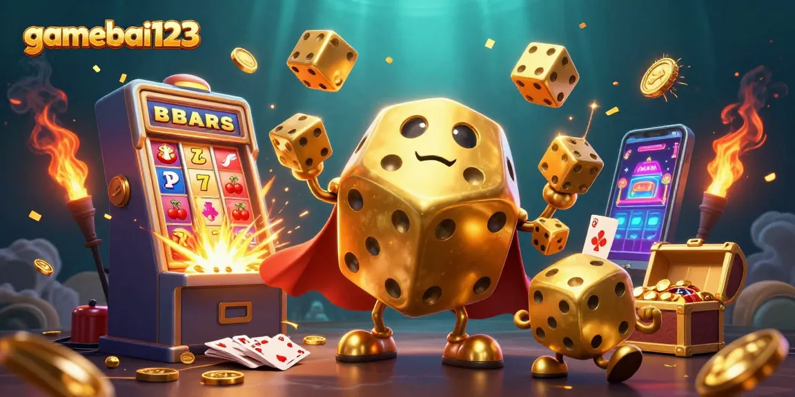 Experience thrilling gaming at gamebai123 with our vibrant 3D casino illustration featuring exciting elements!