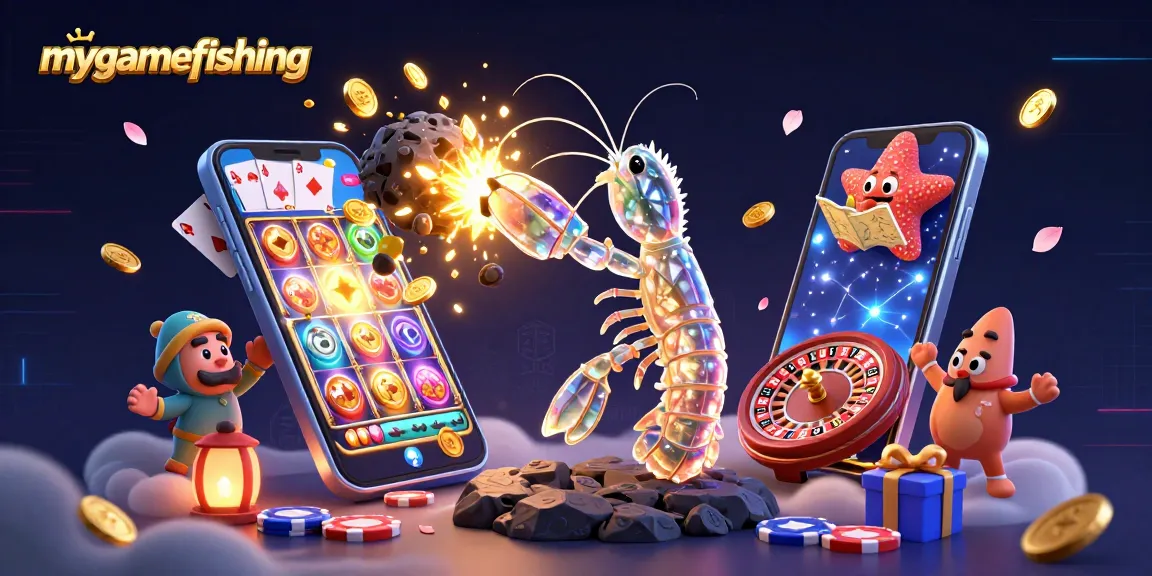 Engage in winning strategies with mygamefishing's vibrant casino-themed illustration bursting with exhilarating elements.
