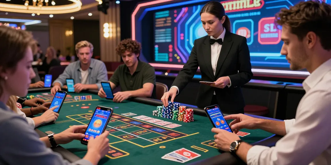 Exciting scene of online gaming at 78win's virtual casino with players and colorful chips.