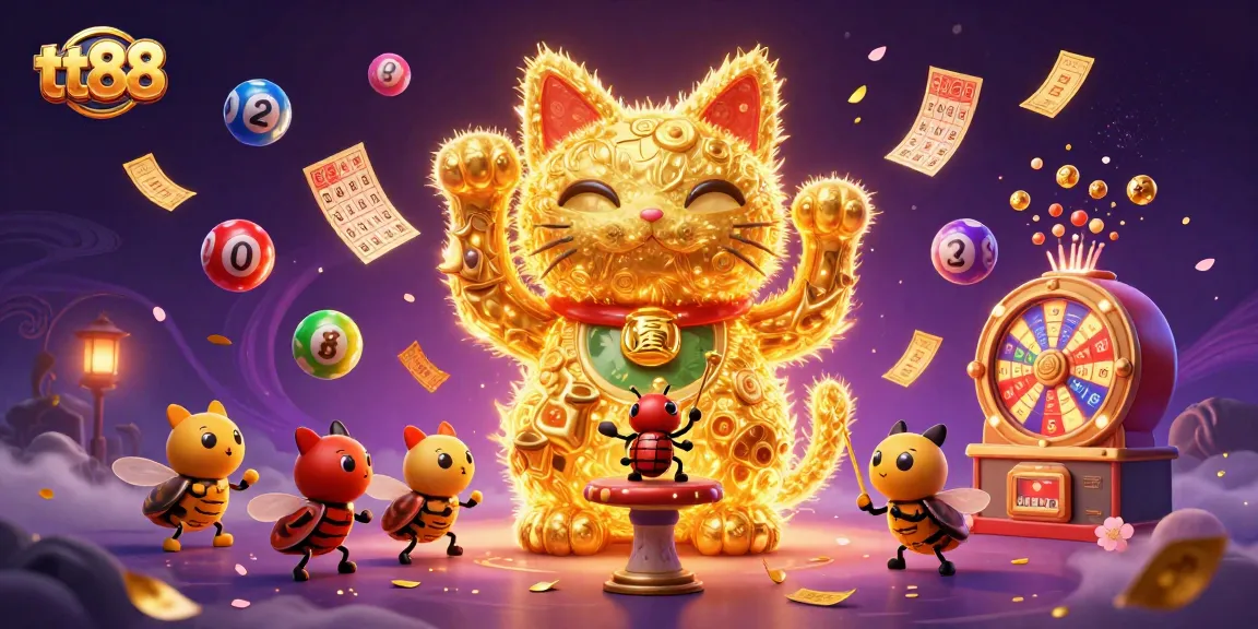 Experience the magic of tt88 with a dynamic lucky cat, fireflies, and exciting casino elements.