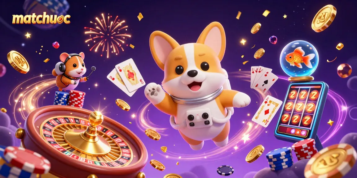 Engage with matchuoc featuring an astronaut corgi in a vibrant casino space setting.