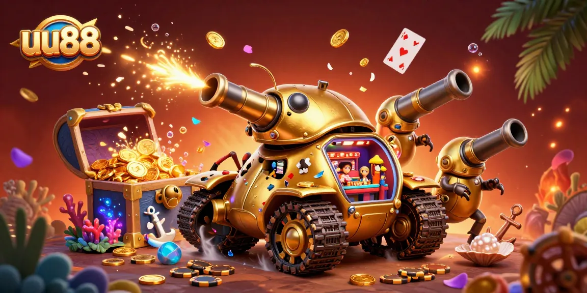 Experience thrilling action with uu88's vibrant gambling scene featuring a golden beetle tank casino.